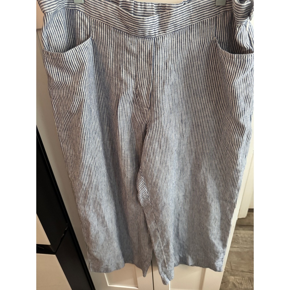 J. Jill Blue White Striped Linen Wide Leg Pants Womens Coastal Casual Trousers